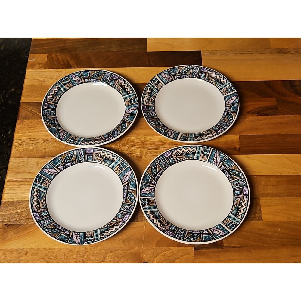 Set of 4 Gibson Foley Southwest Tribal Style Salad Dessert Plates 6.75" EUC